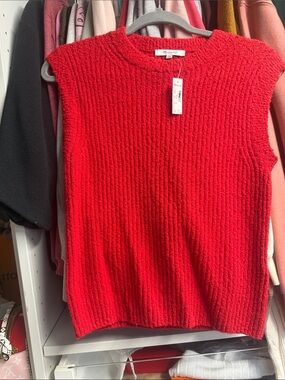 Madewell Bright Red Ribbed Sleeveless Sweater Vest